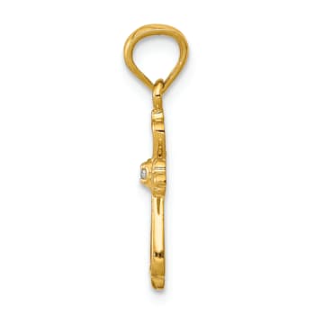 14K Yellow Gold Diamond Accented Cross Pendant