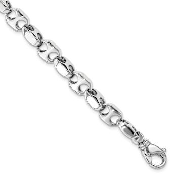 Rhodium Over 14k White Gold 7.2mm Hand-polished Fancy Link Bracelet