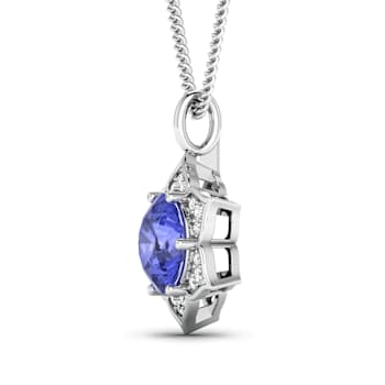 2.02ctw 14K White Gold Tanzanite and White Diamond Pendant with 18 inch
Cable Chain