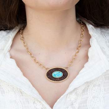 Barse Jewelry Composite Turquoise Rosette Leather & Gold Tone
Pendant With Chain