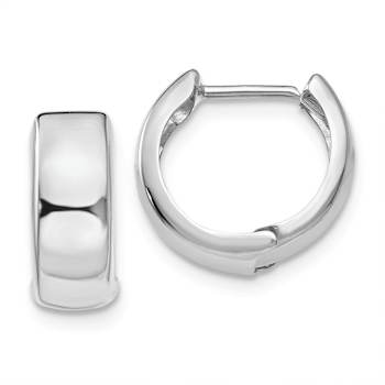 Rhodium Over 14k White Gold Polished 1/2" Hinged Hoop Earrings