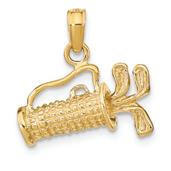 14k Yellow Gold Solid 3D Polished and Textured Golf Bag with Clubs pendant