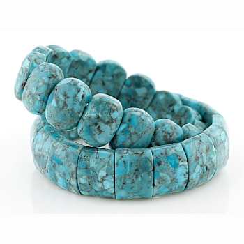 Large Turquoise Stretch Bracelet Set Of 2 In Sterling Silver