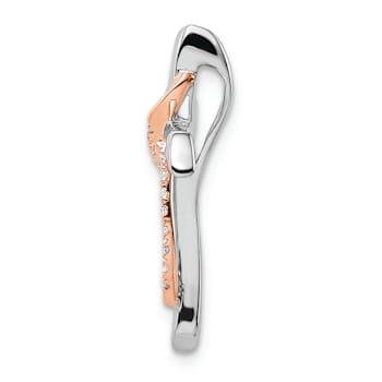 14K White and Rose Gold Cross with Ribbon Diamond Chain Slide