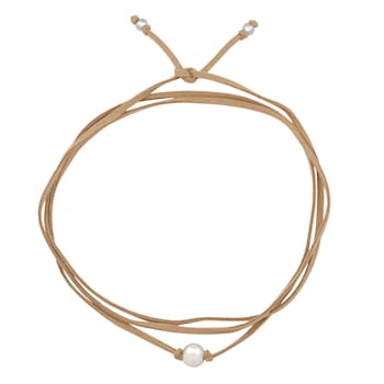 10-11mm Potato White Freshwater Pearl Necklace on Tan Suede Cord