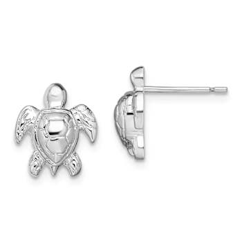 Rhodium Over Sterling Silver Polished Mini Sea Turtle Post Earrings