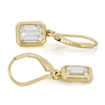 Moissanite Emerald-Cut Solitaire Drop Earrings in 14K Gold Over Sterling Silver