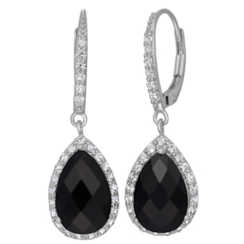 Black Onyx And White Sapphire Dangle Earrings In Sterling Silver