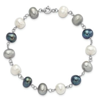 Rhodium Over Sterling Silver Multi-color Freshwater Pearl
Necklace/Bracelet/Earring Set