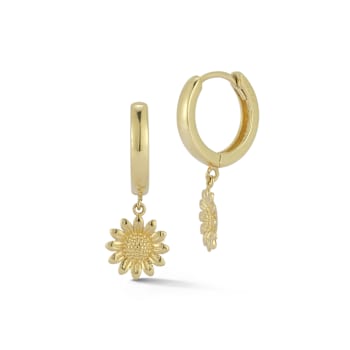 Bellissima Gold 14K Yellow Gold Sunflower Charm Huggie Hoop Earrings