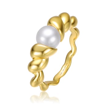 Freshwater Pearl Scalloped Seashell Ring In 14K Gold Over Sterling Silver
