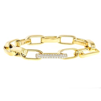 Paperclip Station Bracelet With CZ In 18K Gold Over Sterling Silver