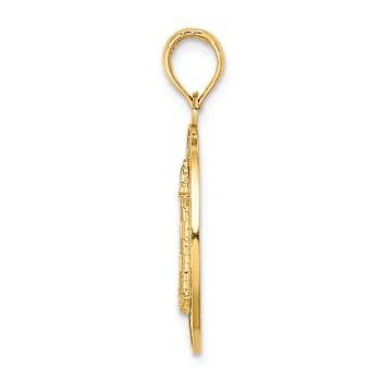14k Yellow Gold Textured HILTON HEAD Lighthouse Round Charm