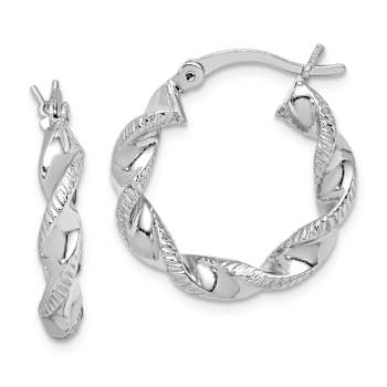Rhodium Over Sterling Silver Twisted 3.5x20mm Hoop Earrings