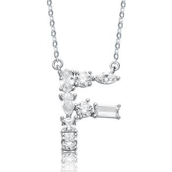 Initial F Mixed Cut CZ Pendant Necklace In Sterling Silver 18 Inch