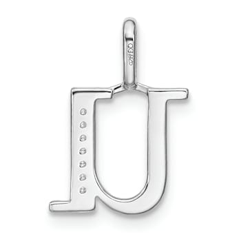 14K White Gold Diamond Lower Case Letter U Initial Pendant