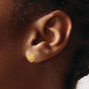 14k Yellow Gold Satin and Diamond-cut Sun Stud Earrings