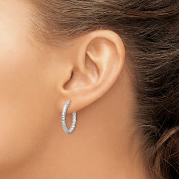 Rhodium Over Sterling Silver Polished 2.25mm Beaded Hoop Earrings