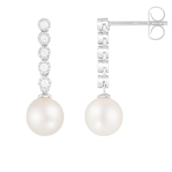 White Cultured Freshwater Pearl 14k White Gold Earrings 7-7.5mm