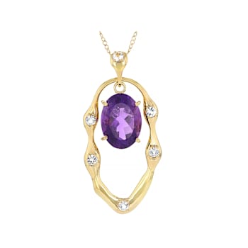 Amethyst Oval And White Topaz Pendant Necklace In 18K Gold Over Sterling
Silver 11.12ctw
