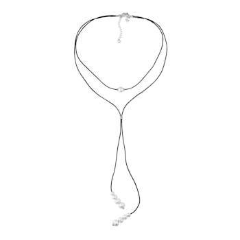 6-9.5mm Round White Freshwater Pearl Black Leather Lariat Necklace with
Sterling Silver Clasp
