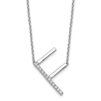 Rhodium Over 14k White Gold Sideways Diamond Initial F Pendant Cable
Link 18 Inch Necklace