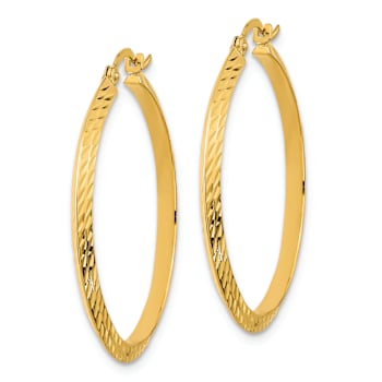 14K Yellow Gold 1 5/16" Polished and Diamond-Cut Hoop Earrings