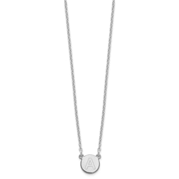 Rhodium Over Sterling Silver Tiny Circle Block Letter A  Initial Necklace