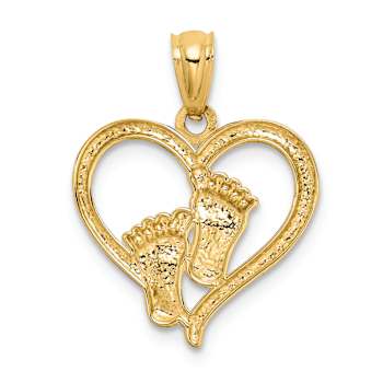 14k Yellow Gold Baby Feet Heart Pendant