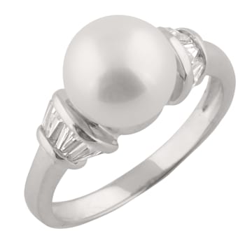 White Cultured Freshwater Pearl Ring Rhodium Over Silver