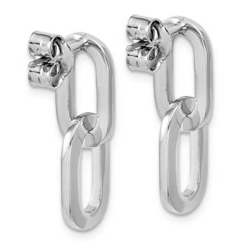 Rhodium Over Sterling Silver Polished Link Dangle Post Earrings