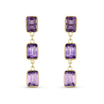 Amethyst 7x5mm Rectangular Octagonal 14K Yellow Gold Dangle Earrings