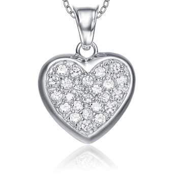 CZ Encrusted Heart Pendant Necklace In Sterling Silver