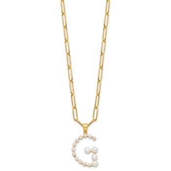 Gold Tone Sterling Silver 3-5.5mm Freshwater Cultured Pearl LETTER G
18-inch Necklace