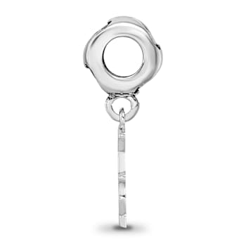 Rhodium Over Sterling Silver LogoArt Chi Omega Vertical Letters Heart Bead