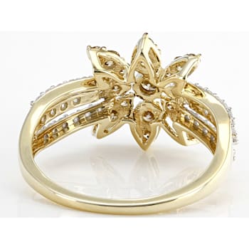 Champagne And White Diamond 10k Yellow Gold Cluster Ring 0.70ctw