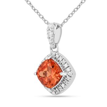 Peach Orange Lab Created Padparadscha Sapphire & Moissanite Sterling
Silver Necklace with Chain