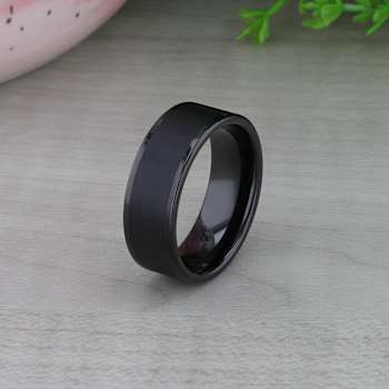 VULCAN Flat Black Tungsten Ring with Brushed Center & Polished Edges 8mm