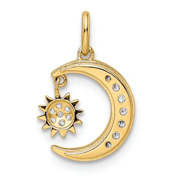 14k Yellow Gold and Rhodium Over 14k Yellow Gold Diamond-Cut Cubic
Zirconia Moon and Star Pendant