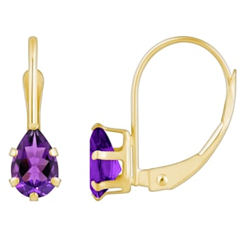 6x4mm Pear Shape Amethyst 10k Yellow Gold Drop Earrings