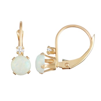 Lab Created Opal and White Zircon 10K Yellow Gold Dangle Earrings 0.62ctw