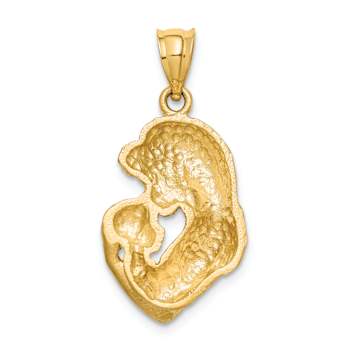 14k Yellow Gold Brushed Diamond-Cut Mom and Baby Pendant