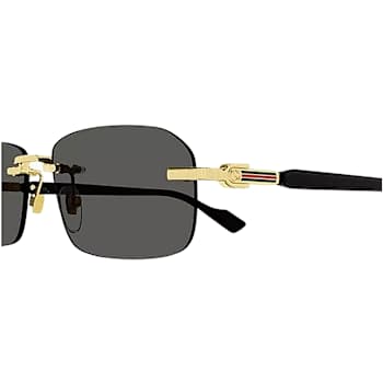 Gucci Gold Tone and Black Rectangular Black Frame / Smoke Lenses Sunglasses