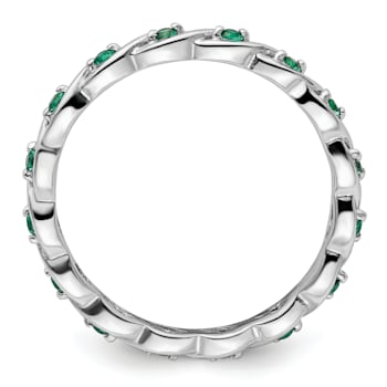Sterling Silver Stackable Expressions Lab Created Emerald Ring 0.22ctw