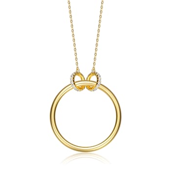 CZ Halo Solitaire Pendant In 14K Gold Over Sterling Silver