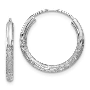 Rhodium Over 14k White Gold 9/16" Diamond-Cut Endless Hoop Earrings