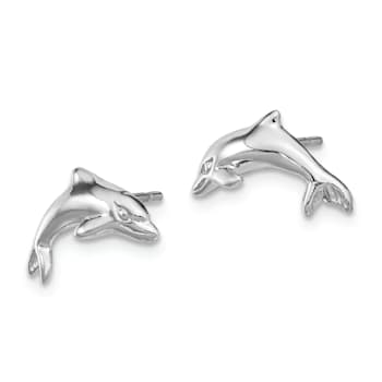 Rhodium Over 14k White Gold Dolphin Stud Earrings