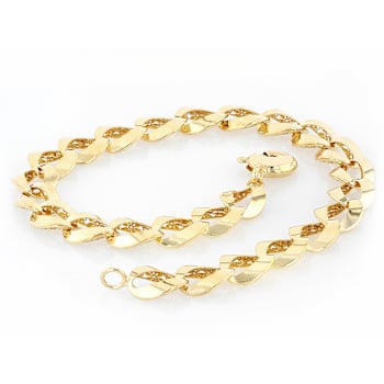 Italian Grumetta Reversible Link Bracelet In Solid 14K Yellow Gold