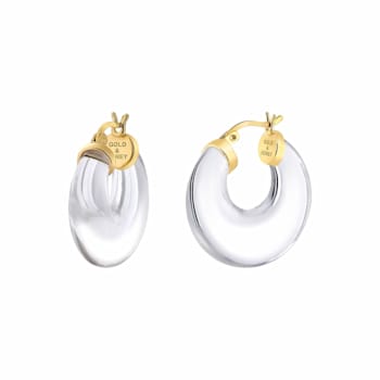 14K Yellow Gold Over Sterling Silver Clear Chunky Graduated Acrylic Hoops