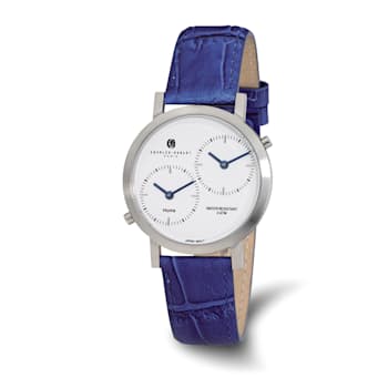 Mens Charles Hubert Stainless Leather Band 37mm Dual Time Watch